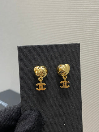 CHANEL Camellia Belle Gold Flower Stud Earrings