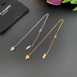 YSL Heart Charm Layered Chain Necklace