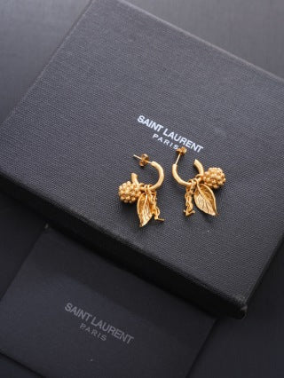 YSL Jardin Doré Berry Leaf Hoop Earrings