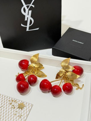 YSL Jardin Rouge Cherry Blossom Clip Earrings