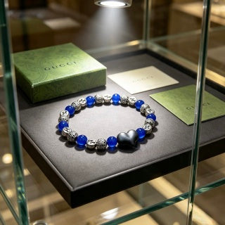 Gucci GG Blue Stone Lion Charm Bracelet